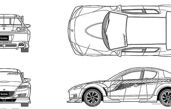 Mazda RX-8 Veilside - Мазда - чертежи, габариты, рисунки автомобиля