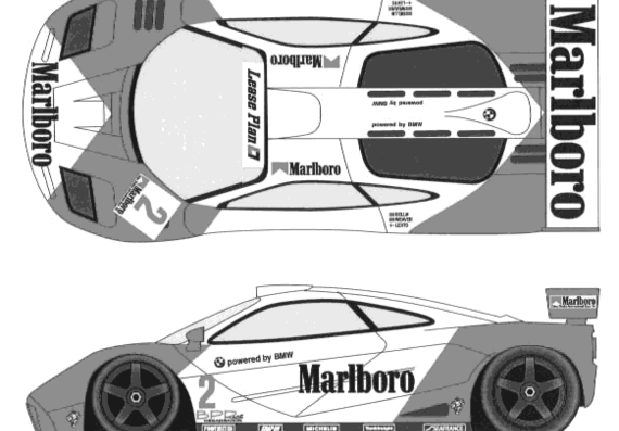 McLaren F1-GTR Marlboro - МакЛарен - чертежи, габариты, рисунки автомобиля