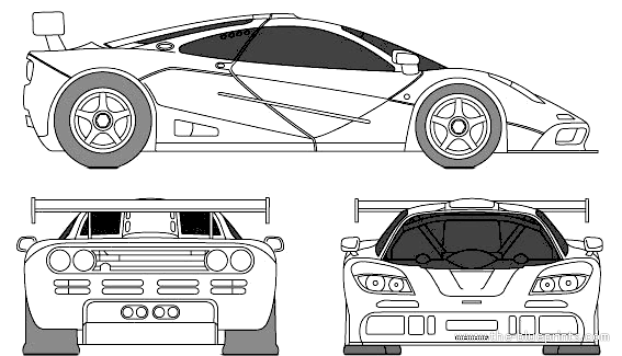 McLaren F1 GTR Race Car - МакЛарен - чертежи, габариты, рисунки автомобиля