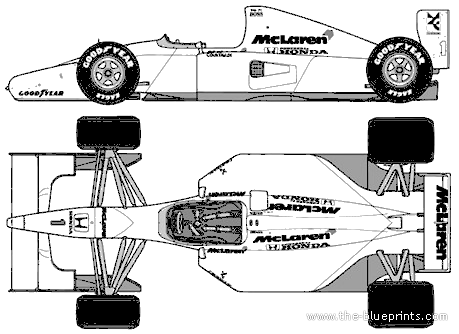 McLaren Honda MP4-7 F1 GP (1992) - МакЛарен - чертежи, габариты, рисунки автомобиля