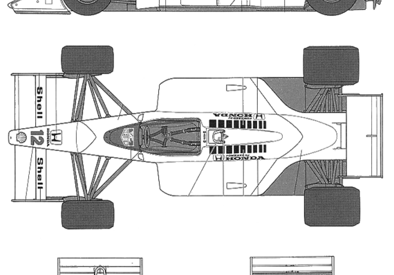McLaren Honda MP4 4 - МакЛарен - чертежи, габариты, рисунки автомобиля