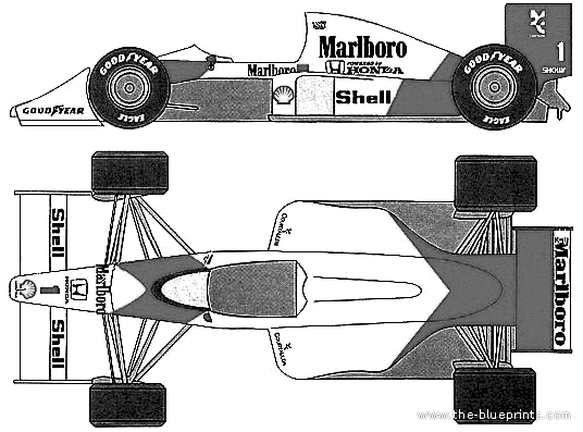McLaren MP4-5 F1 - МакЛарен - чертежи, габариты, рисунки автомобиля