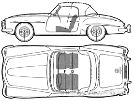 Mercedes-Benz 190SL (1962) - Мерседес Бенц - чертежи, габариты, рисунки автомобиля