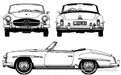 Mercedes-Benz 190 SL (1959) - Мерседес Бенц - чертежи, габариты, рисунки автомобиля