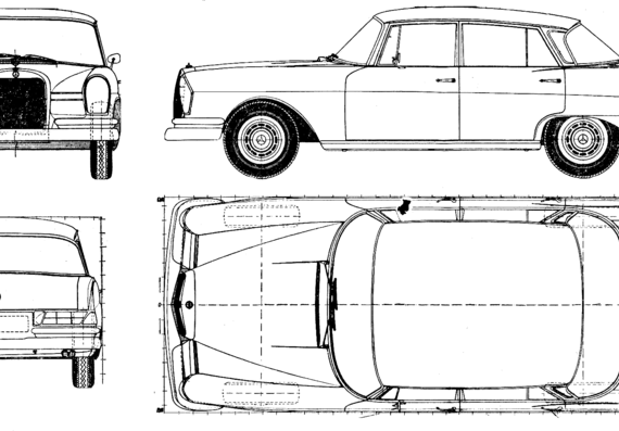 Mercedes-Benz 220S (1962) - Мерседес Бенц - чертежи, габариты, рисунки автомобиля