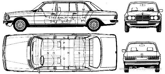 Mercedes-Benz 240D LWB W123 (1977) - Мерседес Бенц - чертежи, габариты, рисунки автомобиля