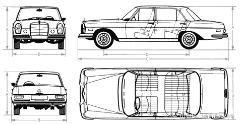 Mercedes-Benz 300 SEL - Мерседес Бенц - чертежи, габариты, рисунки автомобиля
