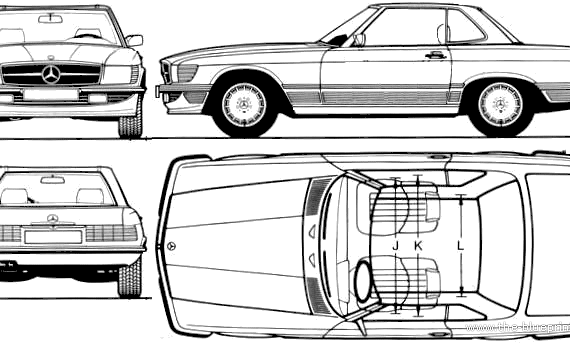 Mercedes-Benz 500SL (1987) - Мерседес Бенц - чертежи, габариты, рисунки автомобиля