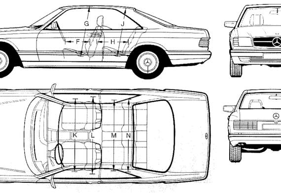 Mercedes-Benz 560 SEC - Мерседес Бенц - чертежи, габариты, рисунки автомобиля