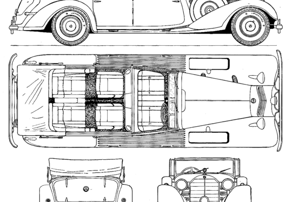 Mercedes-Benz 770 W150 Landaulette (1938) - Мерседес Бенц - чертежи, габариты, рисунки автомобиля