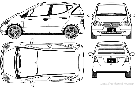 Mercedes-Benz A-Class 160 (2002) - Мерседес Бенц - чертежи, габариты, рисунки автомобиля