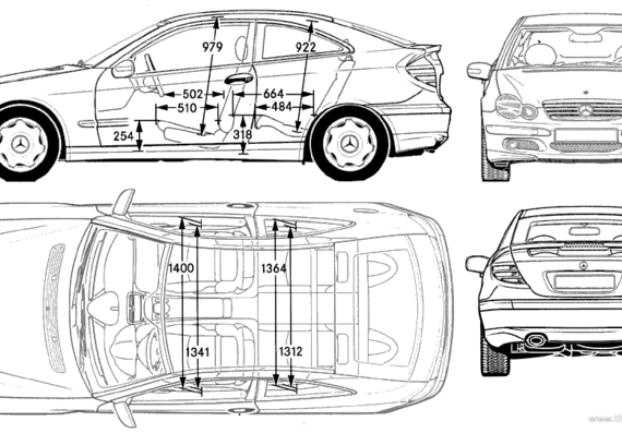Mercedes-Benz C-Class Sportcoupe - Мерседес Бенц - чертежи, габариты, рисунки автомобиля