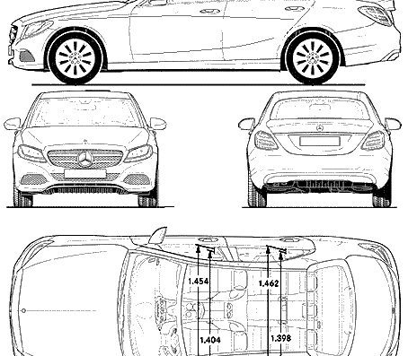 Mercedes-Benz C-class (2014) - Мерседес Бенц - чертежи, габариты, рисунки автомобиля