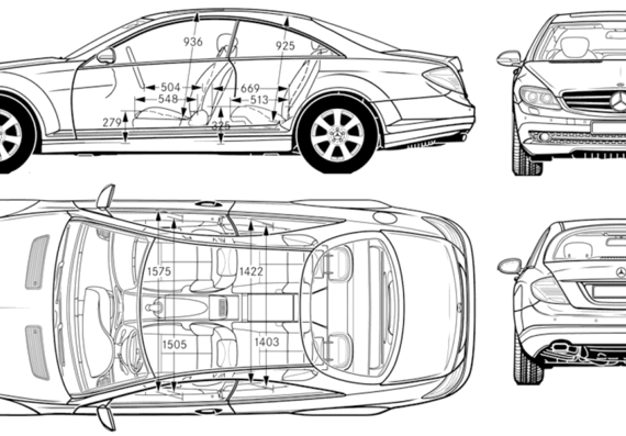Mercedes-Benz CL500 (2007) - Мерседес Бенц - чертежи, габариты, рисунки автомобиля