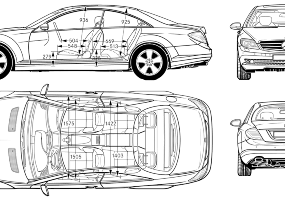 Mercedes-Benz CL600 (2007) - Мерседес Бенц - чертежи, габариты, рисунки автомобиля
