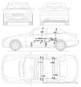 Mercedes-Benz CLK Cabrio - Мерседес Бенц - чертежи, габариты, рисунки автомобиля