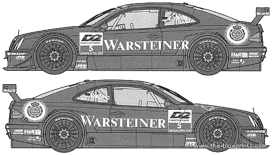 Mercedes-Benz CLK DTM Team Warsteiner (2000) - Мерседес Бенц - чертежи, габариты, рисунки автомобиля