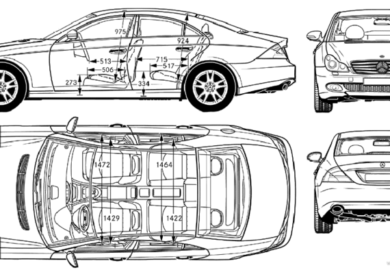 Mercedes-Benz CLS (2005) - Мерседес Бенц - чертежи, габариты, рисунки автомобиля