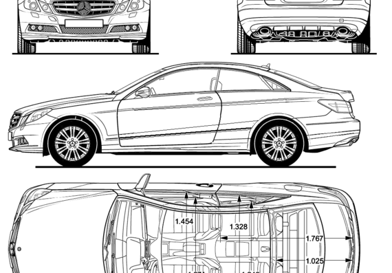 Mercedes-Benz E-Class Coupe (2009) - Мерседес Бенц - чертежи, габариты, рисунки автомобиля