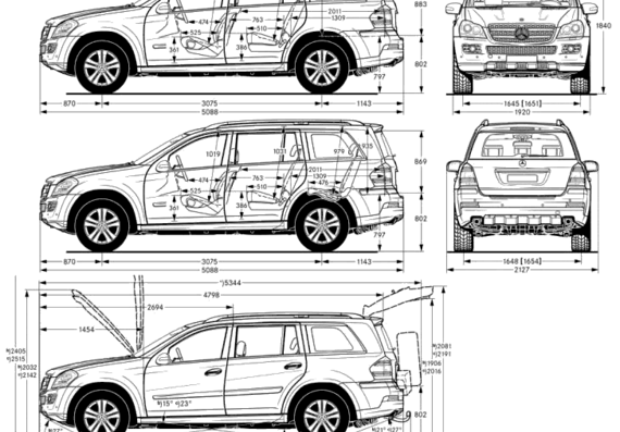 Mercedes-Benz GL - Мерседес Бенц - чертежи, габариты, рисунки автомобиля