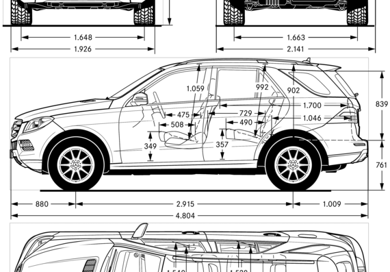 Mercedes-Benz ML 63 AMG (2012) - Мерседес Бенц - чертежи, габариты, рисунки автомобиля