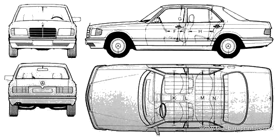 Mercedes-Benz S-Class (1988) - Мерседес Бенц - чертежи, габариты, рисунки автомобиля