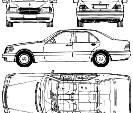 Mercedes-Benz S-Class (1994) - Мерседес Бенц - чертежи, габариты, рисунки автомобиля