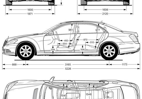 Mercedes-Benz S-Class (2010) - Мерседес Бенц - чертежи, габариты, рисунки автомобиля