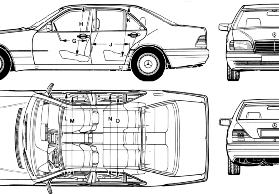 Mercedes-Benz S-Class W140 (1994) - Мерседес Бенц - чертежи, габариты, рисунки автомобиля