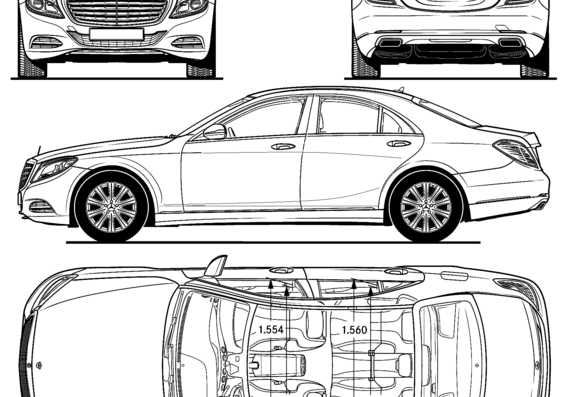 Mercedes-Benz S-Class W222 (2014) - Мерседес Бенц - чертежи, габариты, рисунки автомобиля