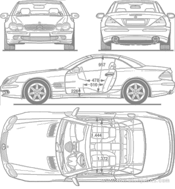 Mercedes-Benz SL-Class - Мерседес Бенц - чертежи, габариты, рисунки автомобиля