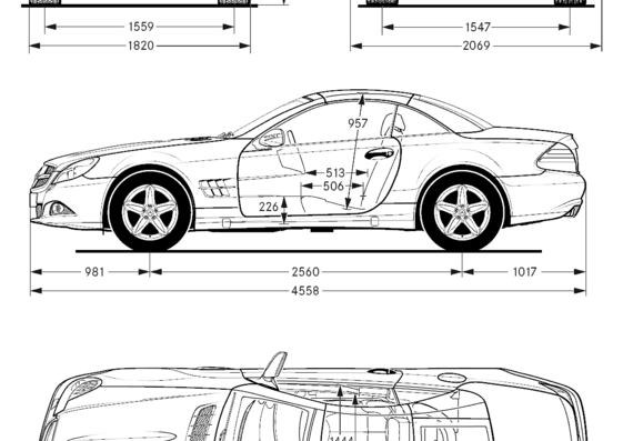 Mercedes-Benz SL350 (2008) - Мерседес Бенц - чертежи, габариты, рисунки автомобиля