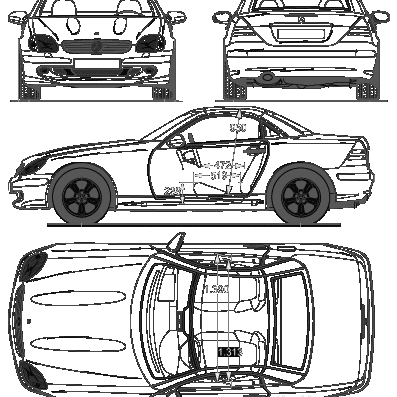 Mercedes-Benz SLK - Мерседес Бенц - чертежи, габариты, рисунки автомобиля