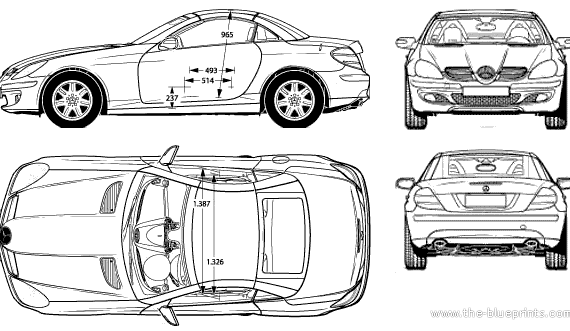 Mercedes-Benz SLK (2004) - Мерседес Бенц - чертежи, габариты, рисунки автомобиля