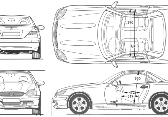 Mercedes-Benz SLK 320 - Мерседес Бенц - чертежи, габариты, рисунки автомобиля