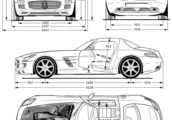 Mercedes-Benz SLS AMG - Мерседес Бенц - чертежи, габариты, рисунки автомобиля