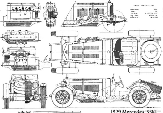 Mercedes-Benz SSK L (1929) - Мерседес Бенц - чертежи, габариты, рисунки автомобиля