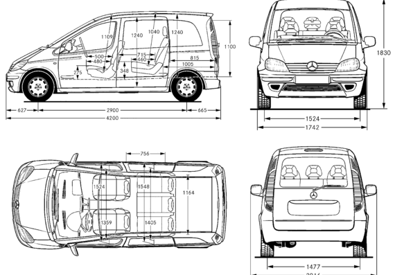 Mercedes-Benz Vaneo (2004) - Мерседес Бенц - чертежи, габариты, рисунки автомобиля