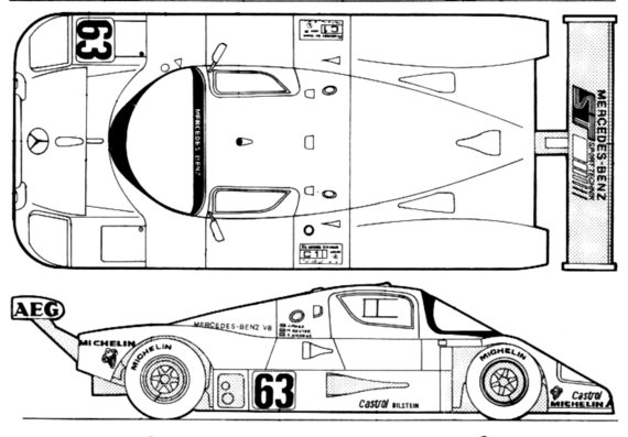 Mercedes-Sauber C9 Le Mans (1989) - Мерседес Бенц - чертежи, габариты, рисунки автомобиля