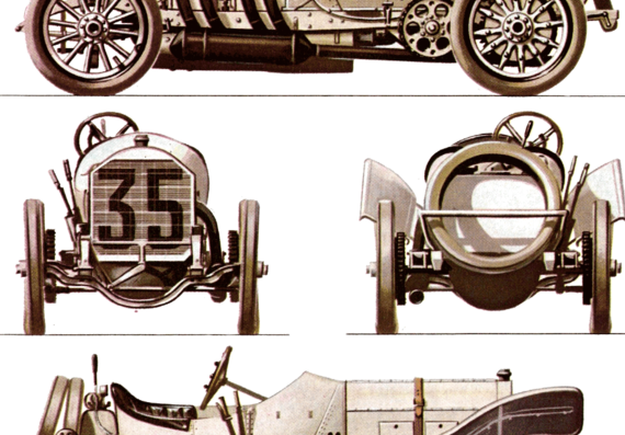 Mercedes 12.8 L GP (1908) - Мерседес Бенц - чертежи, габариты, рисунки автомобиля