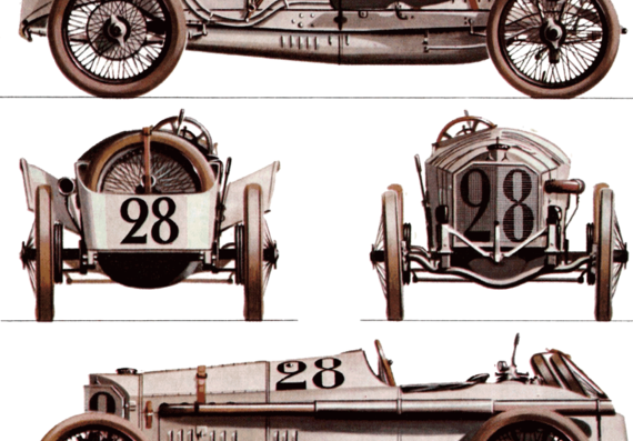 Mercedes 4.5 L GP (1914) - Мерседес Бенц - чертежи, габариты, рисунки автомобиля