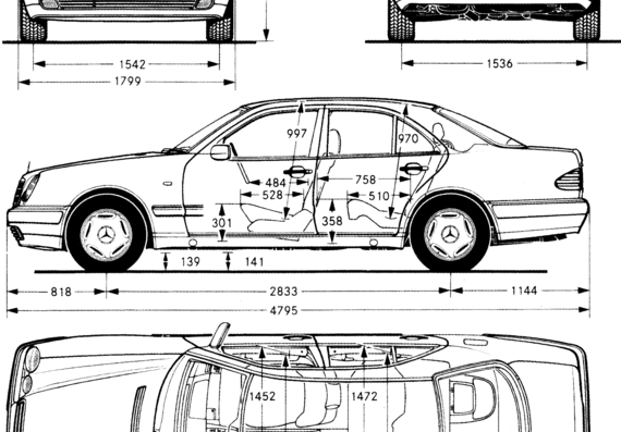 Mercedes Bense E class - Мерседес Бенц - чертежи, габариты, рисунки автомобиля