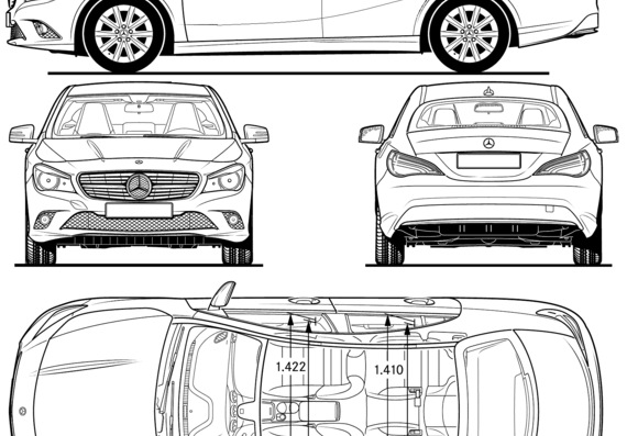 Merceds-Benz CLA-Class (2013) - Мерседес Бенц - чертежи, габариты, рисунки автомобиля