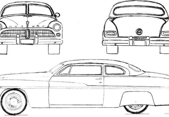 Mercury Club Coupe (1949) - Меркури - чертежи, габариты, рисунки автомобиля