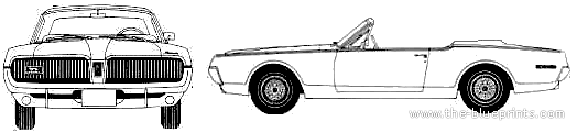 Mercury Cougar Convertible (1967) - Меркури - чертежи, габариты, рисунки автомобиля