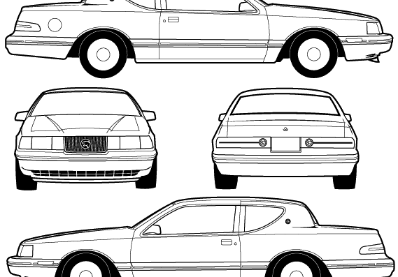 Mercury Cougar Custom (1988) - Меркури - чертежи, габариты, рисунки автомобиля