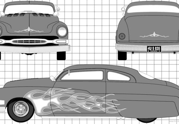 Mercury Custom Coupe (1949) - Меркури - чертежи, габариты, рисунки автомобиля