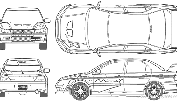 Mines Lancer Evolution VII - Митцубиси - чертежи, габариты, рисунки автомобиля