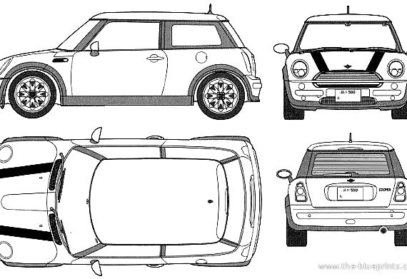Mini Cooper (2001) - Мини - чертежи, габариты, рисунки автомобиля