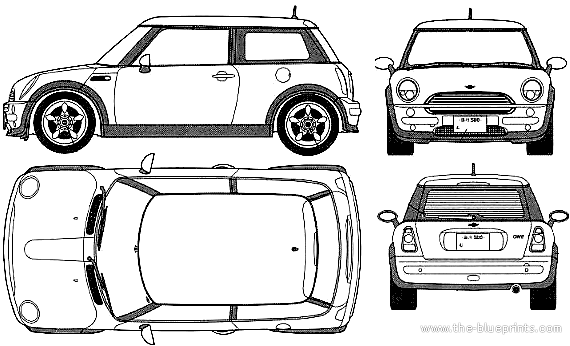 Mini One (2001) - Мини - чертежи, габариты, рисунки автомобиля